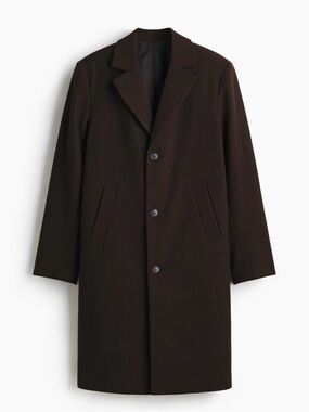 H&M Men's Dark Brown Single-Breasted Pea Coat Size XS